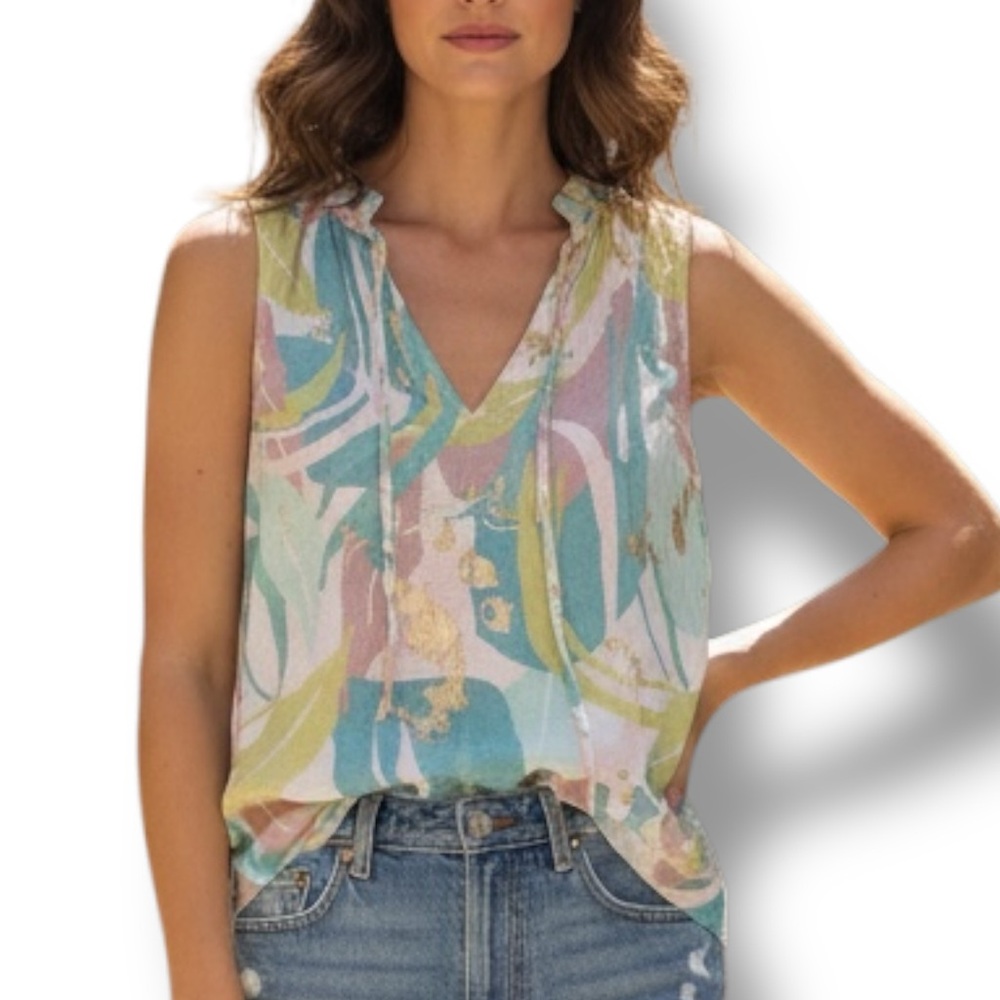 NWOT Alex & Parker Women’s Sleeveless Abstract‎ Print w/ Gold Accents Top Size L